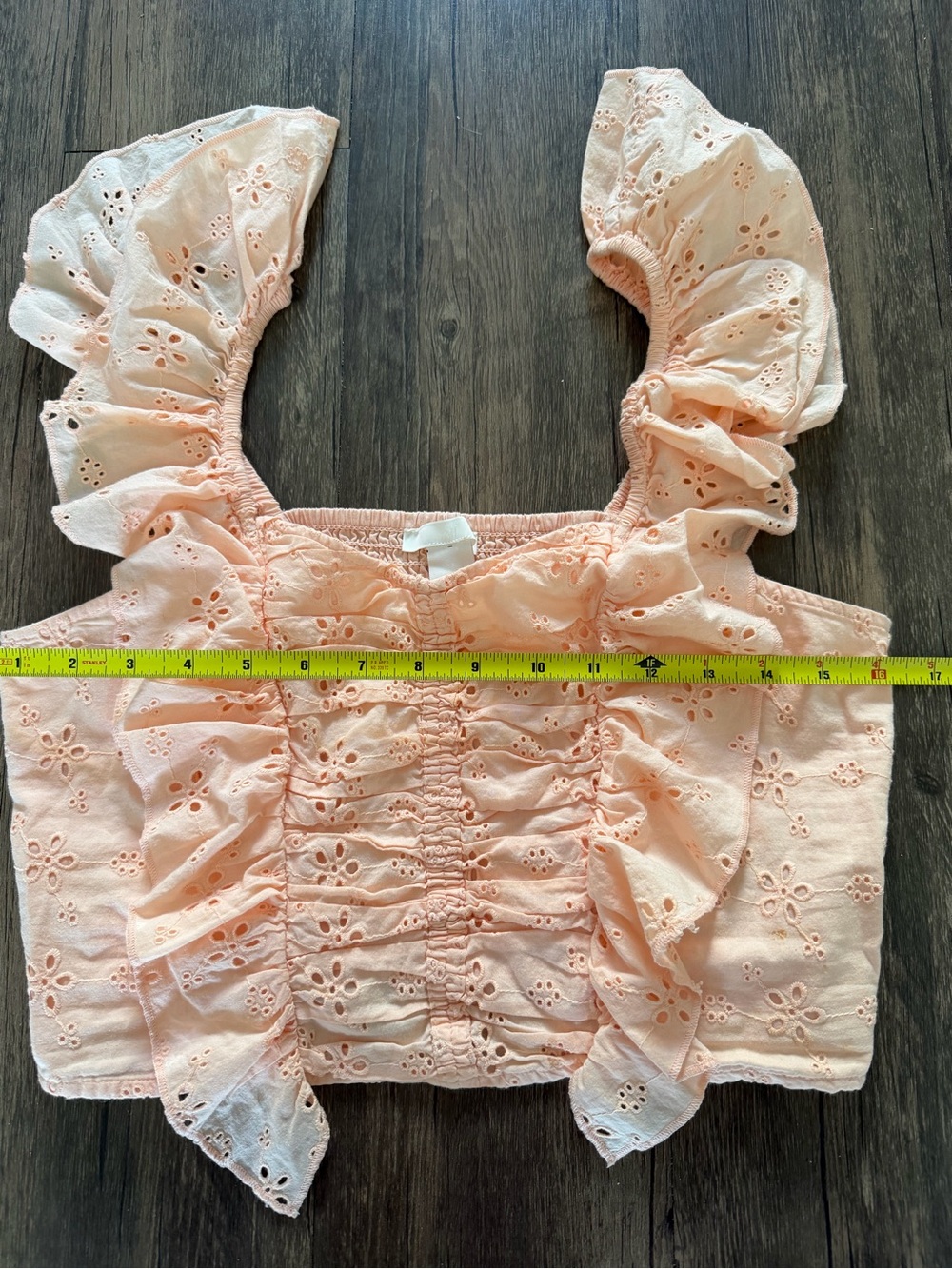 H&M Peach Ruffle Sleeve Eyelet Embroidery Tank Top Stretch Shirt Blouse Summer M - Picture 11 of 12
